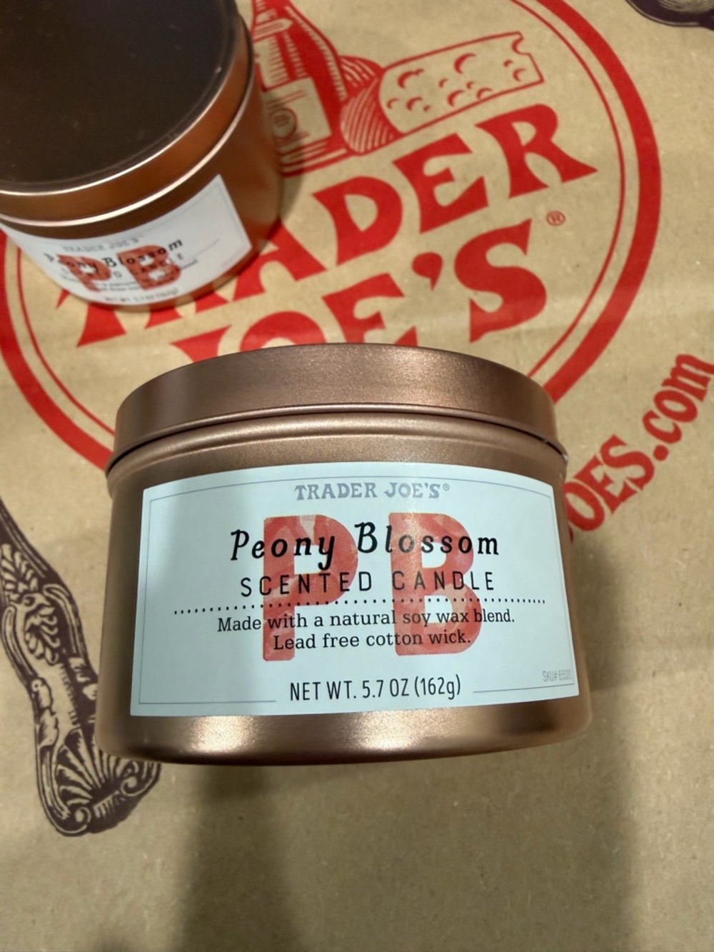 Trader Joe's Peony Blossom Scented Candle - Rose Gold Tin